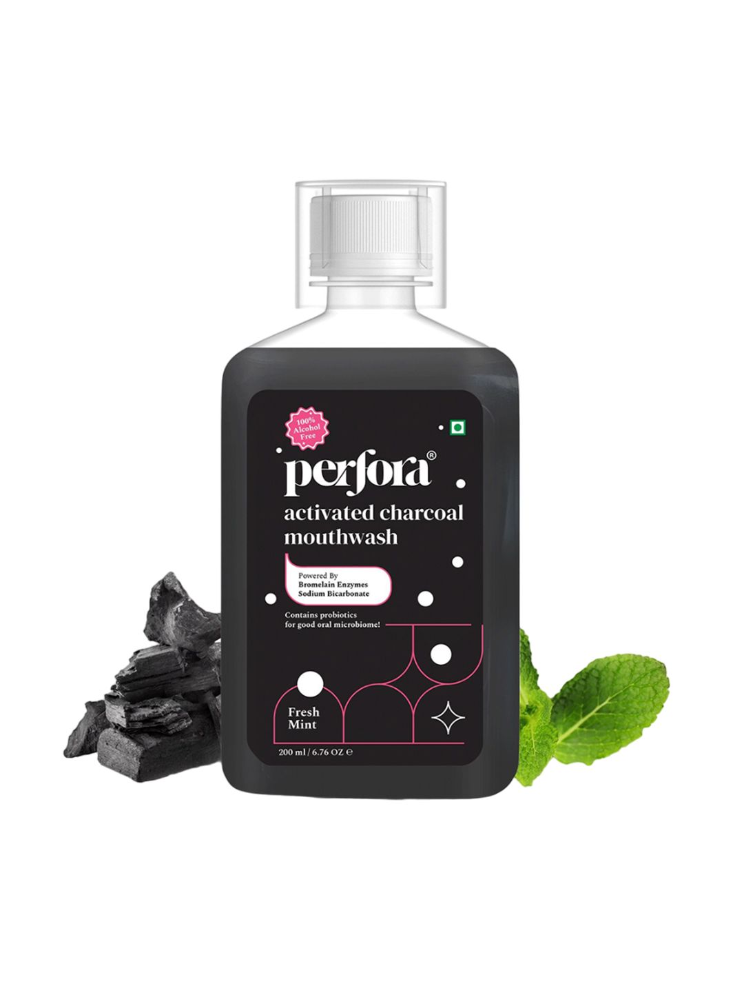 Perfora Activated Charcoal Mouthwash - Fresh Mint - 200 ml