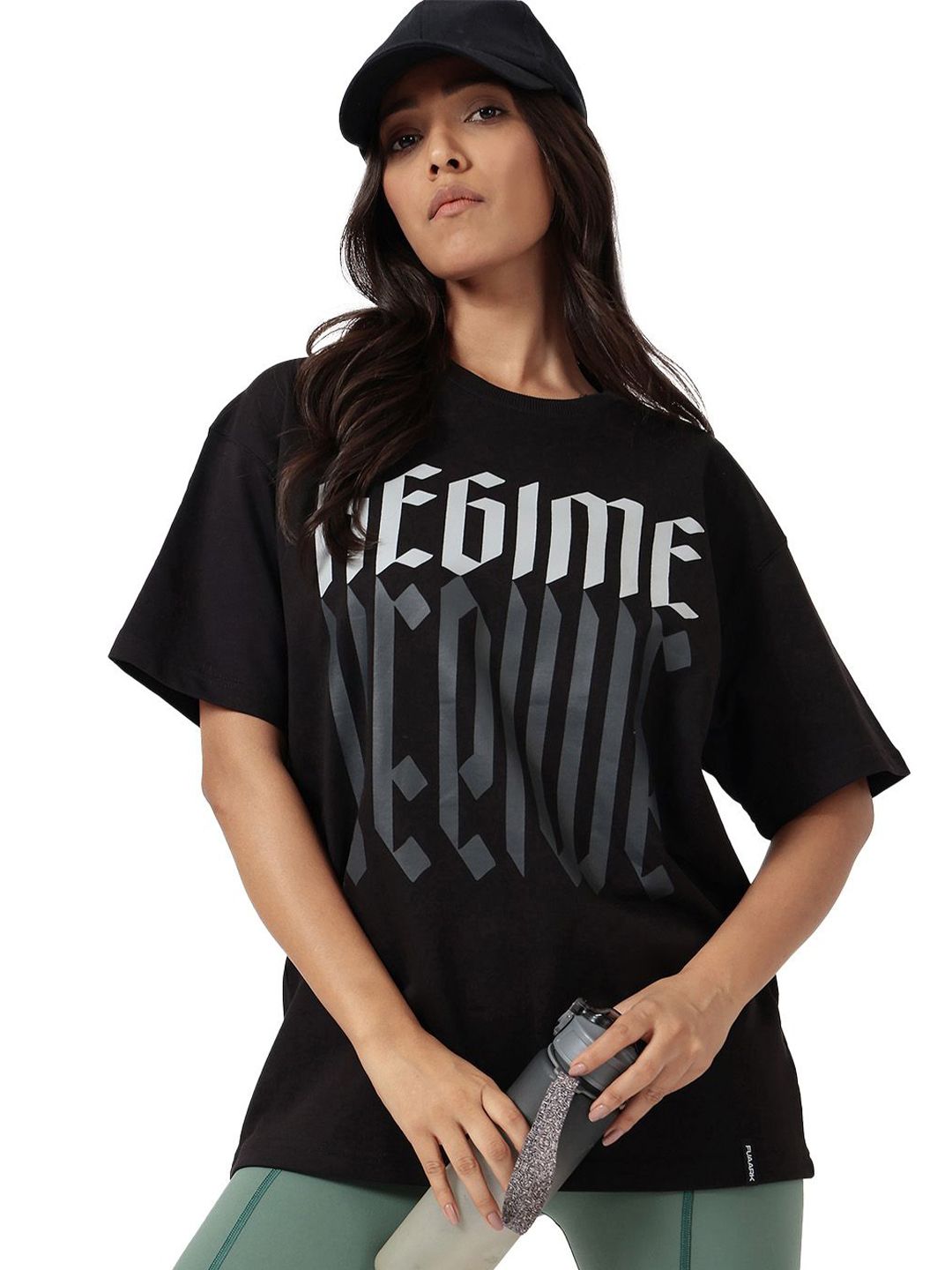 FUAARK Women Typography Pure Cotton Abzorb Oversized Gym T-shirt