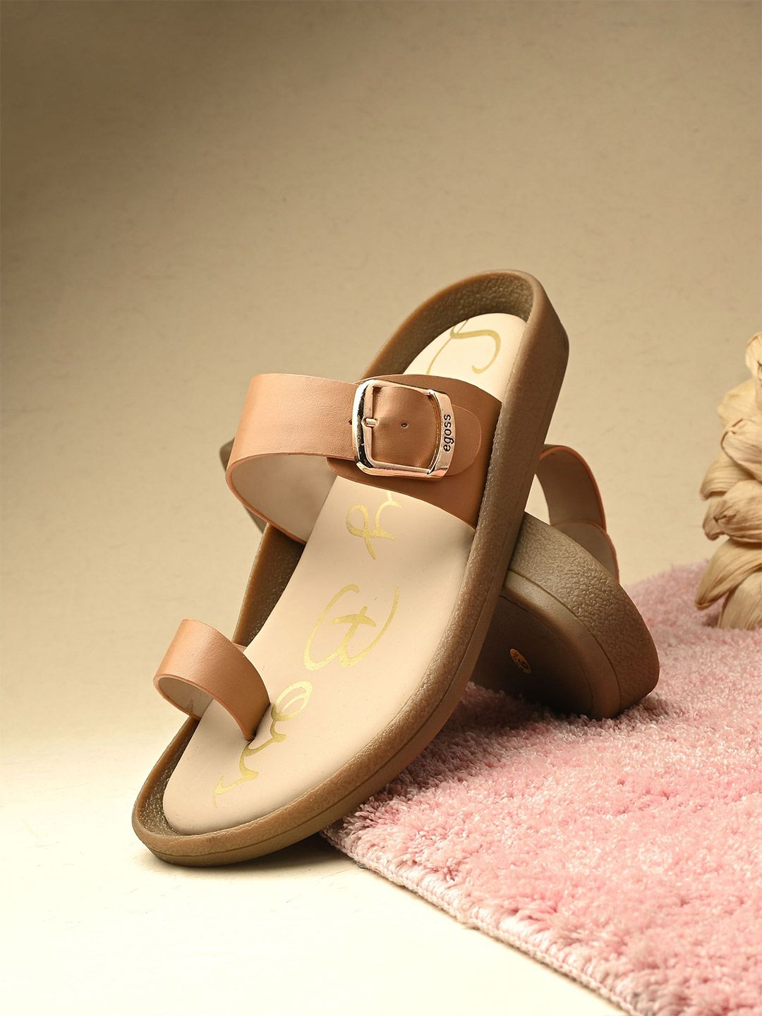 Egoss Women Leather Slip-On Casual One Toe Slippers