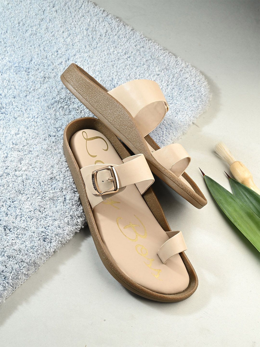 Egoss Women Square Toe One Genuine Leather Printed Casual Slippers