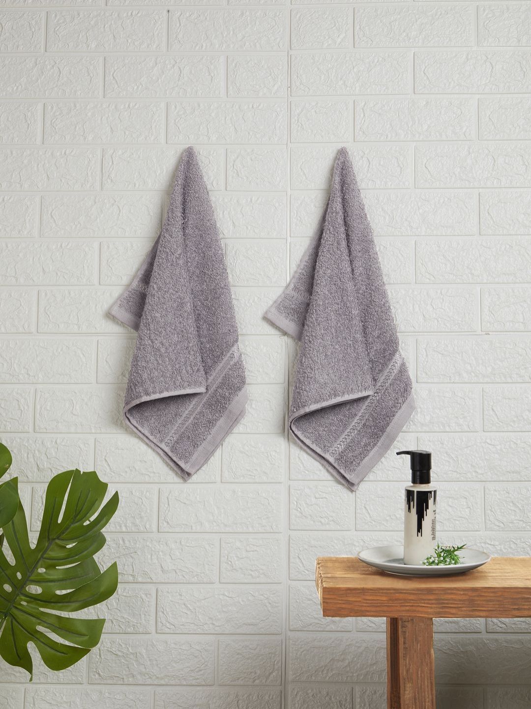 Welspun Grey 2 Pieces 380 GSM Pure Cotton Hand Towels