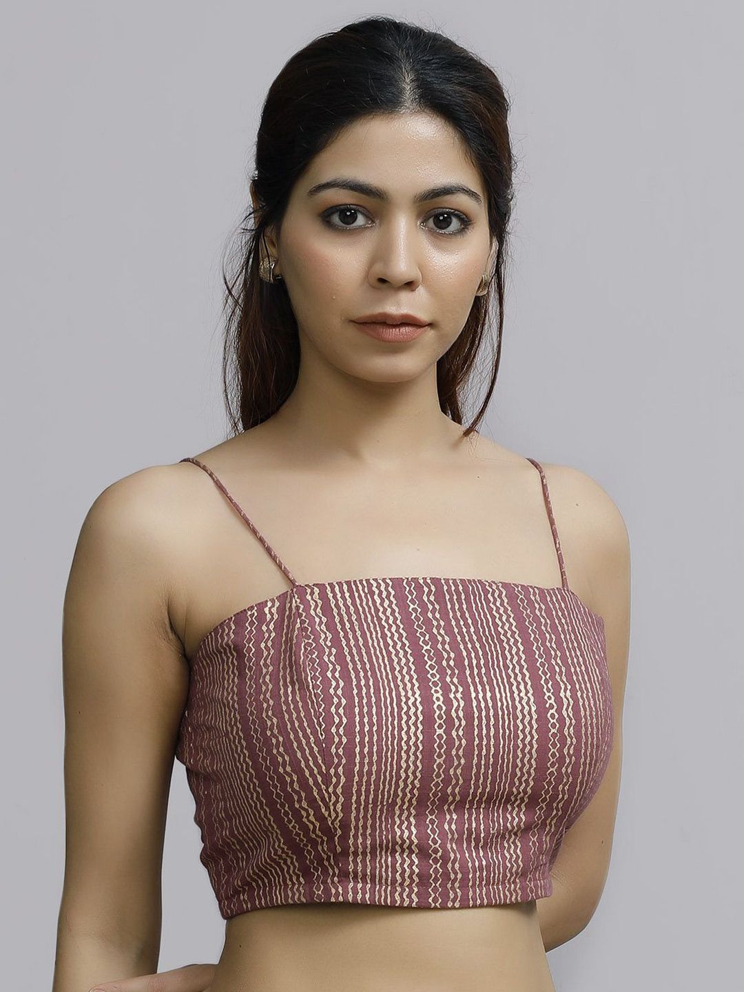 TJORI Women Cotton Shoulder Straps Crop Fitted Top