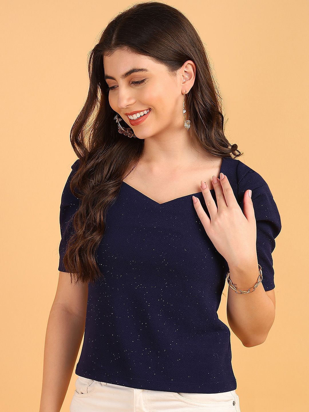 SAFFE Women Sweetheart Neck Puff Sleeves Top
