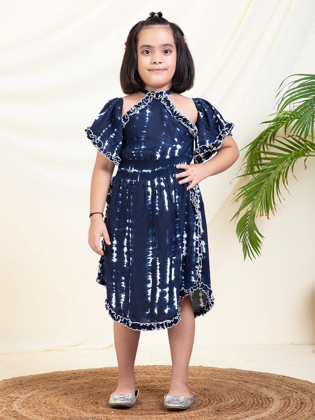 Bugandbees Girls Tie and Dye Halter Neck A-Line Dress