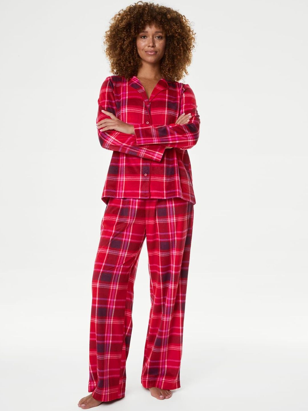 Marks & Spencer Fleece Printed Revere Pyjama Set