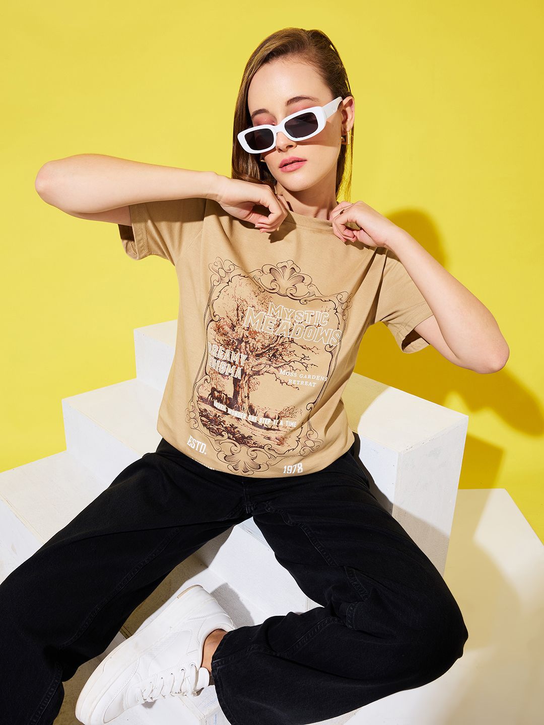The Roadster Lifestyle Co Printed Cotton Oversized T-Shirt