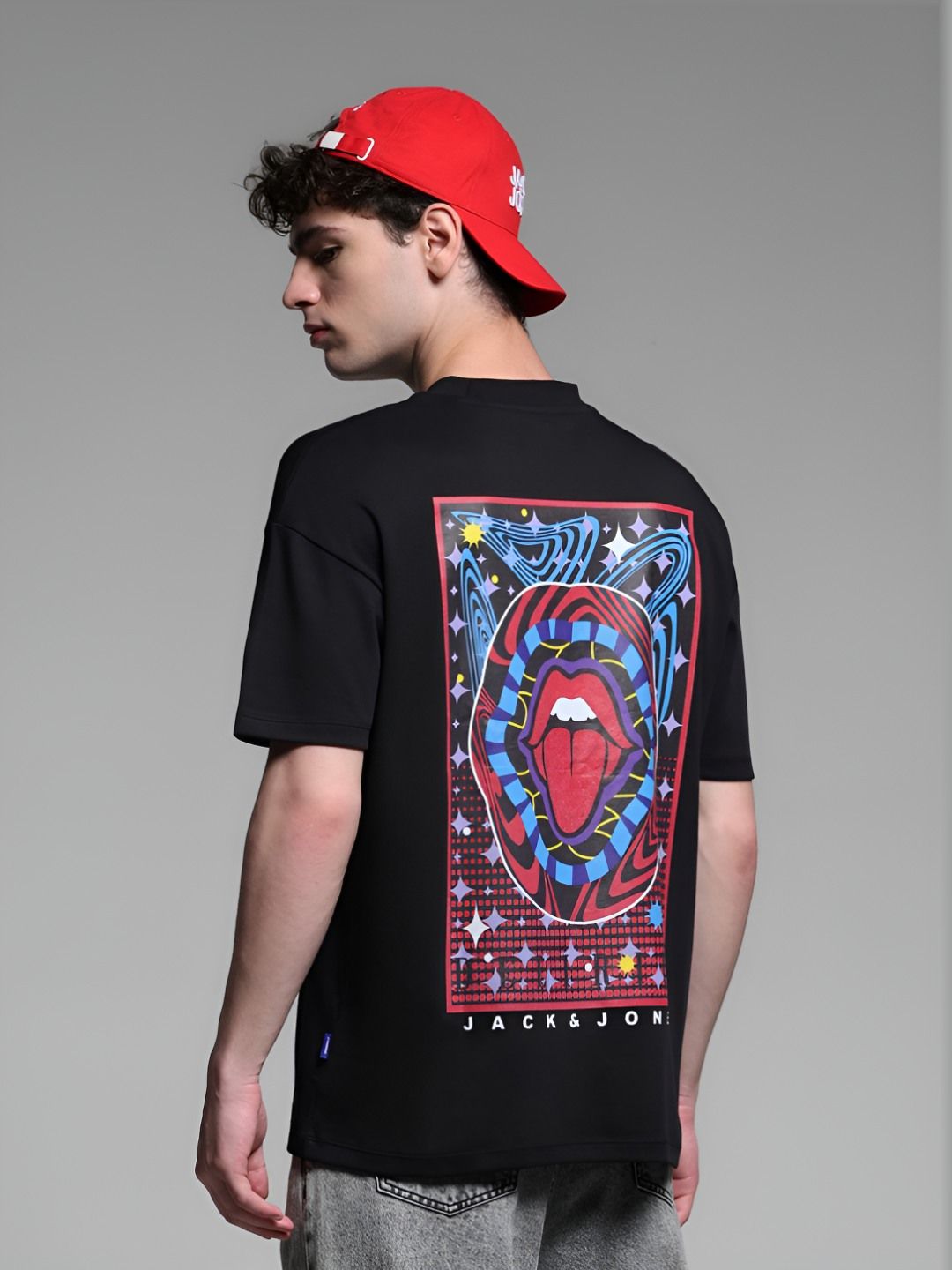 Jack & Jones Men Graphic Printed Round Neck Cotton Oversized T-shirt