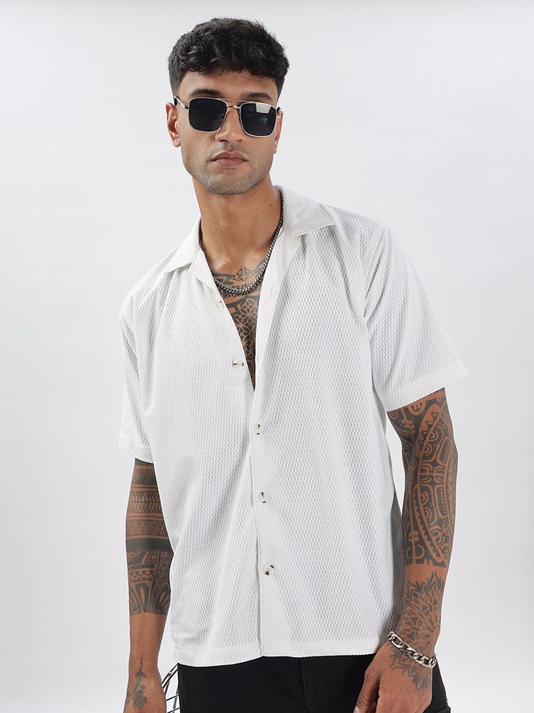 Vestirio Men Relaxed Cuban Collar Textured Relaxed Fit Casual Shirt