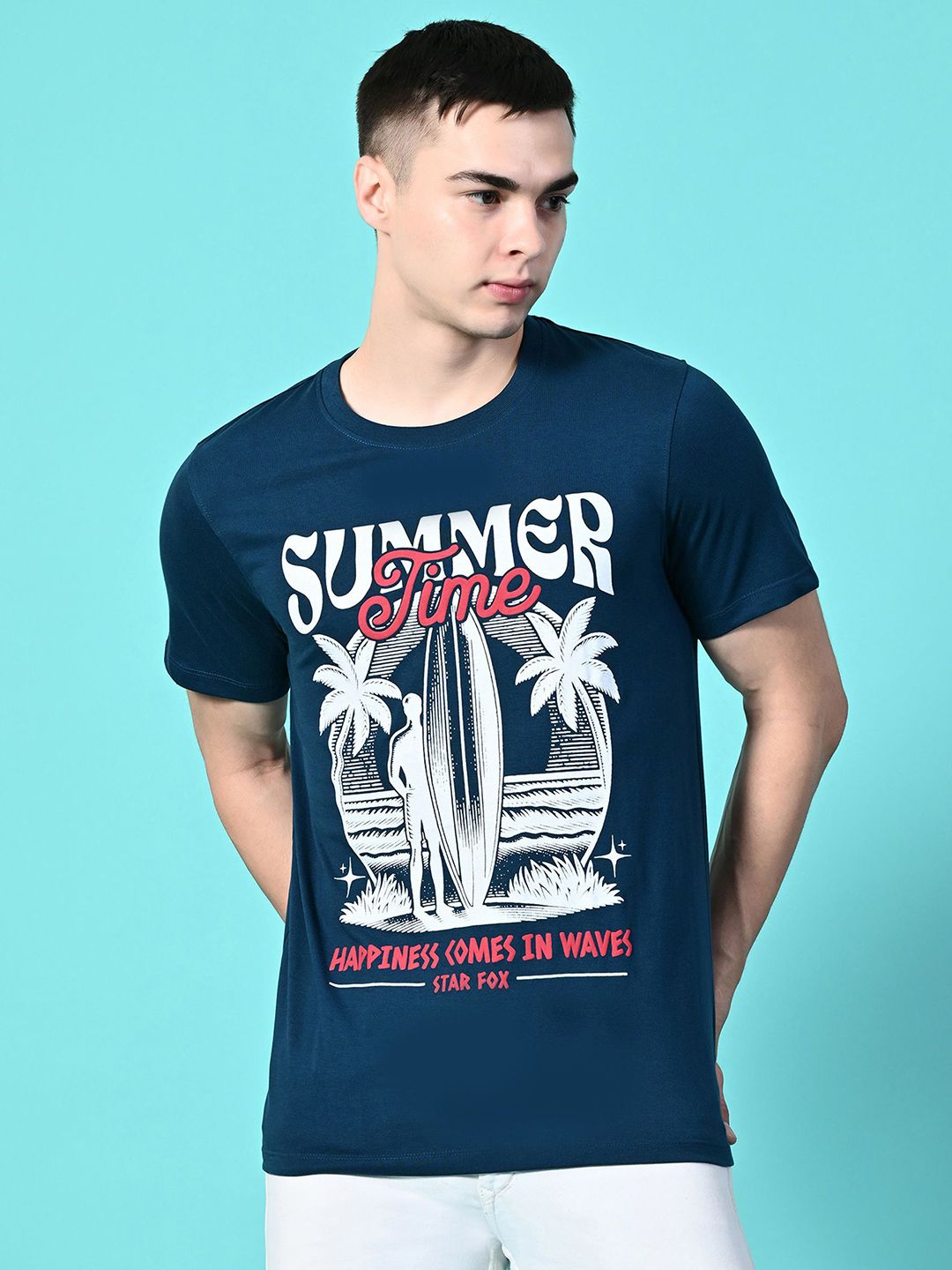 STARFOX Men Graphic Printed Round Neck Cotton Slim Fit T-shirt