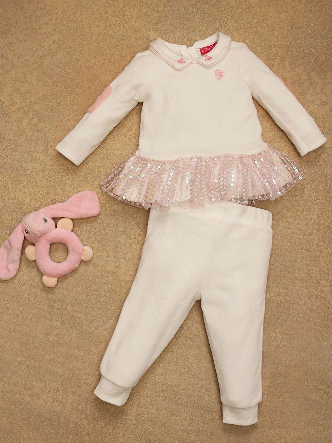 Buy One Friday Girls Solid White Embellished Top With Joggers Clothing Set -  - Apparel for Girls