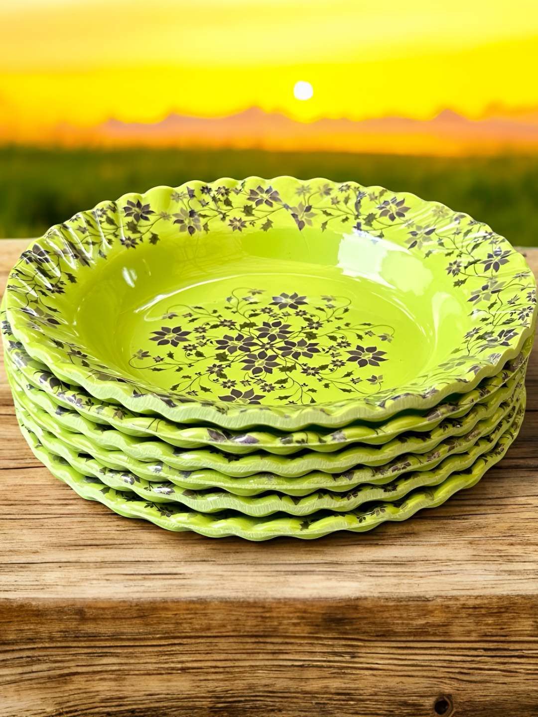 Gallery99 Green 6 Pieces Floral Printed Melamine Glossy Plates
