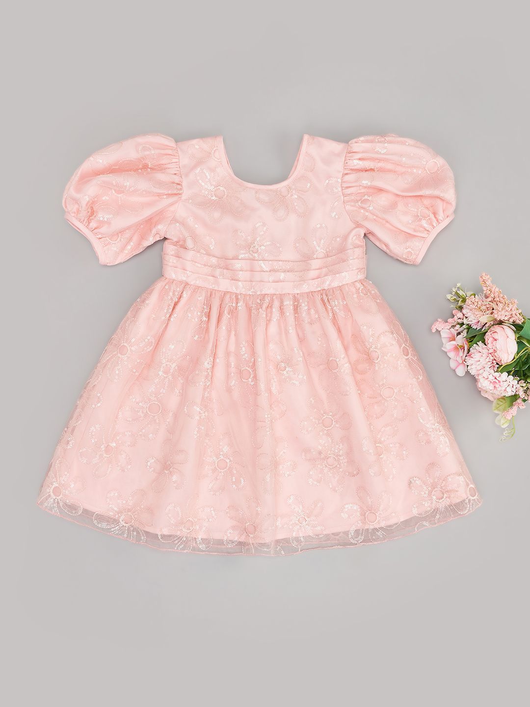 Pantaloons Junior Girls Sequined Embellished Puff Sleeve Fit & Flare Dress