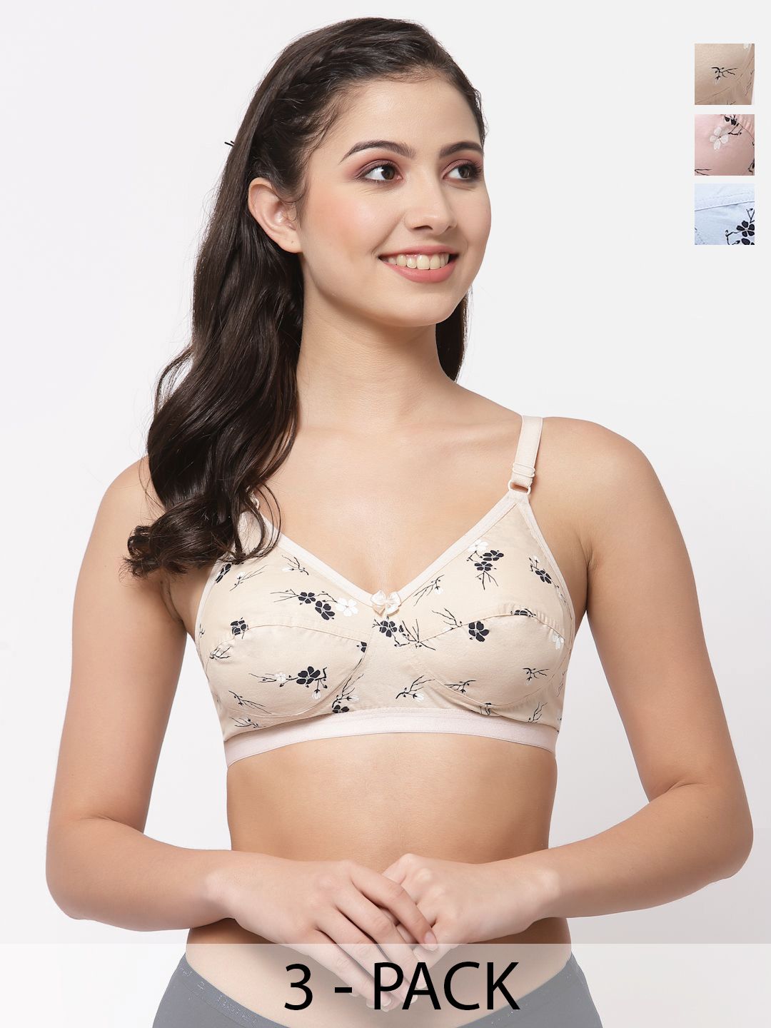 Buy Docare Women Pack Of 3 Floral Printed Full Coverage Minimizer Bra -  - Apparel for Women