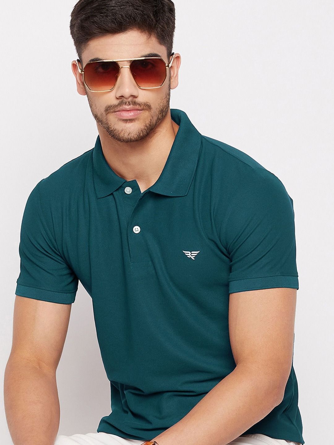 RISS Men Solid Polo Collar Cotton T-shirt