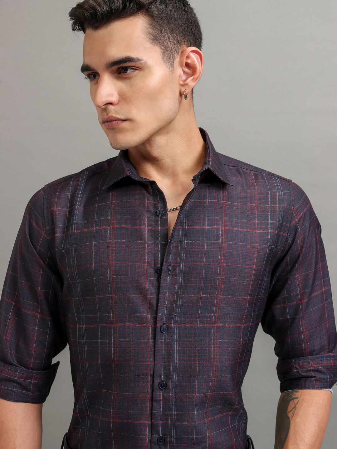 HIGHLANDER Men Popcorn Textured Printed Checked Casual Shirt