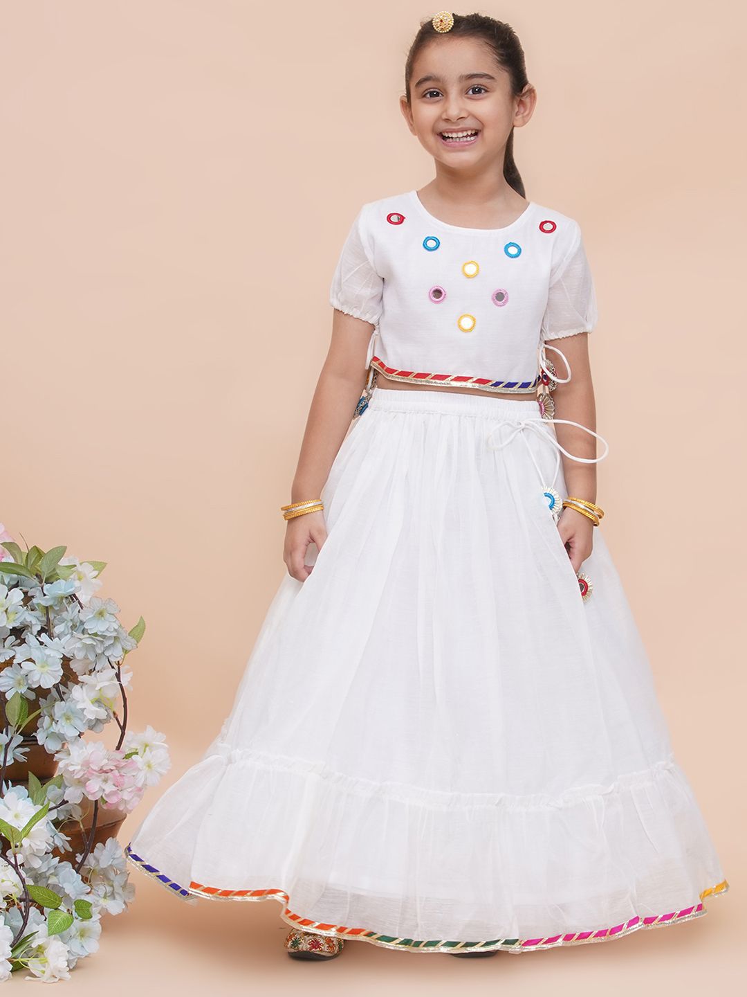 Modish Couture Girls Embellished Mirror Work Ready to Wear Lehenga & Blouse
