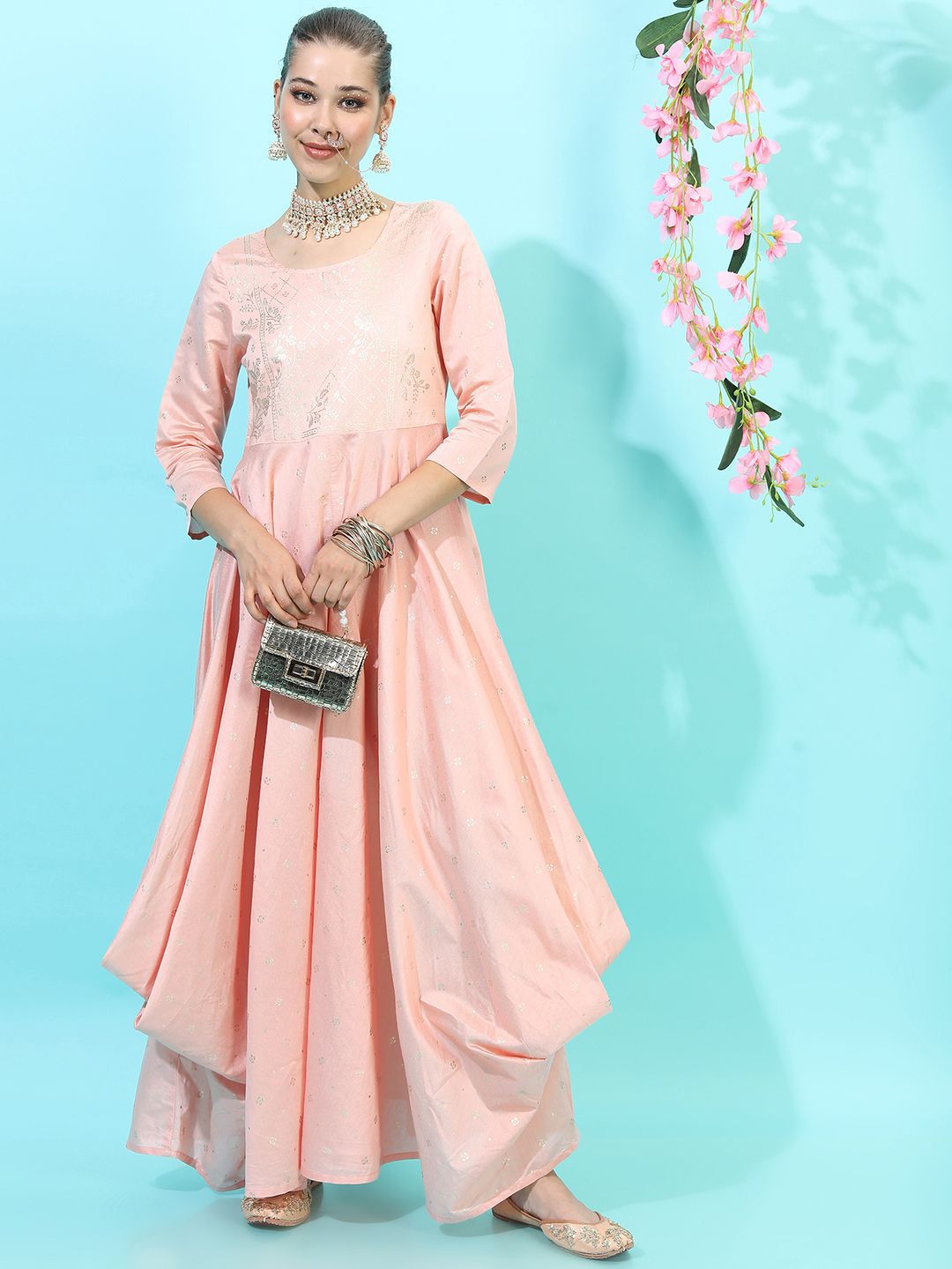 Vishudh Women Ethnic Motifs Printed  A-Line Maxi Dress