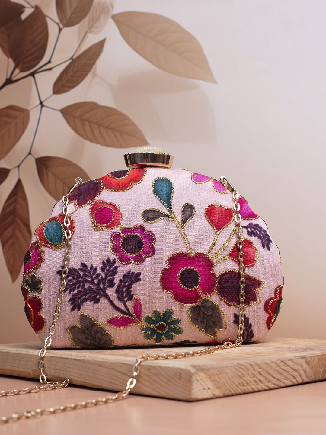 ARTKLIM Floral Embroidered Embellished Box Clutch