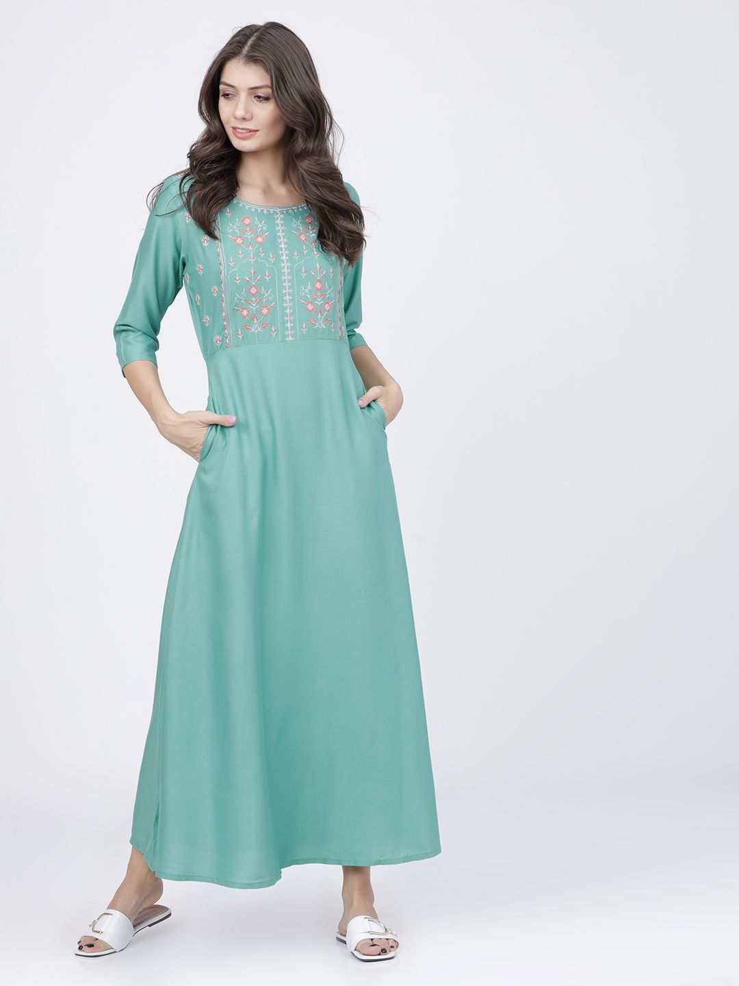 Vishudh Ethnic Motifs Print A-Line Maxi Dress