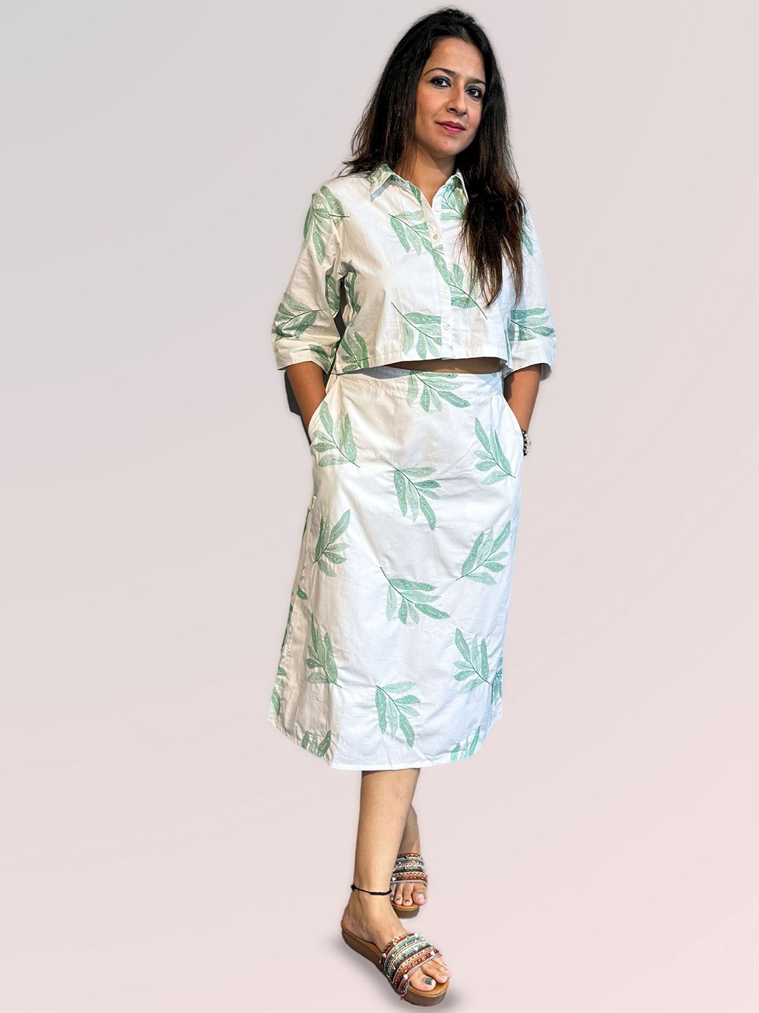CUSTARD Embroidered Shirt Collar Pure Cotton Top & Skirt