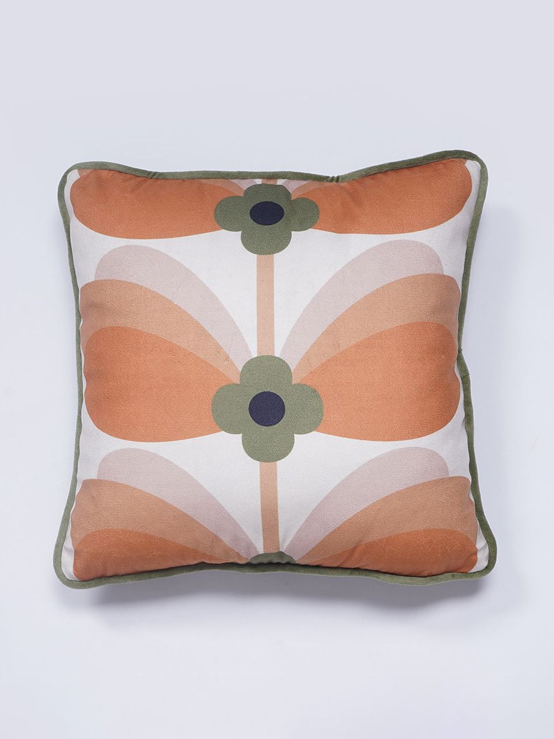 SANSKRUTIHOMES White & Orange Floral Printed Velvet Square Cushion Covers