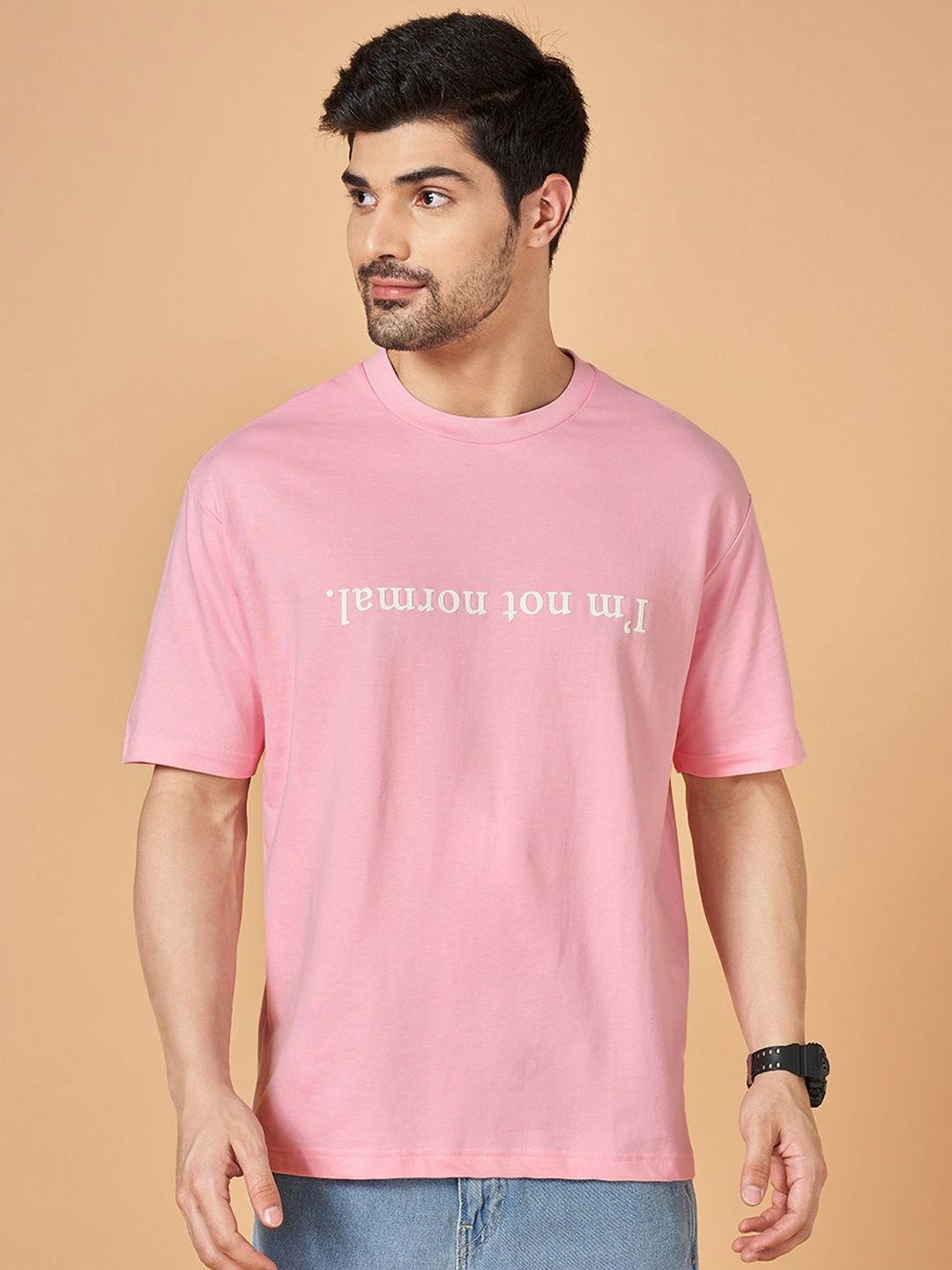 People Men Typography Printed Round Neck Cotton Boxy T-shirt