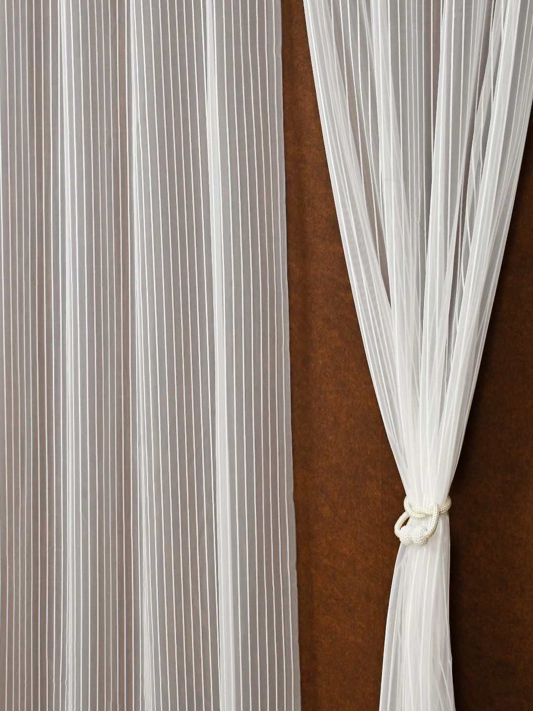 Buy Aura White Set Of 2 Striped Sheer Long Door Curtain -  - Home for Unisex
