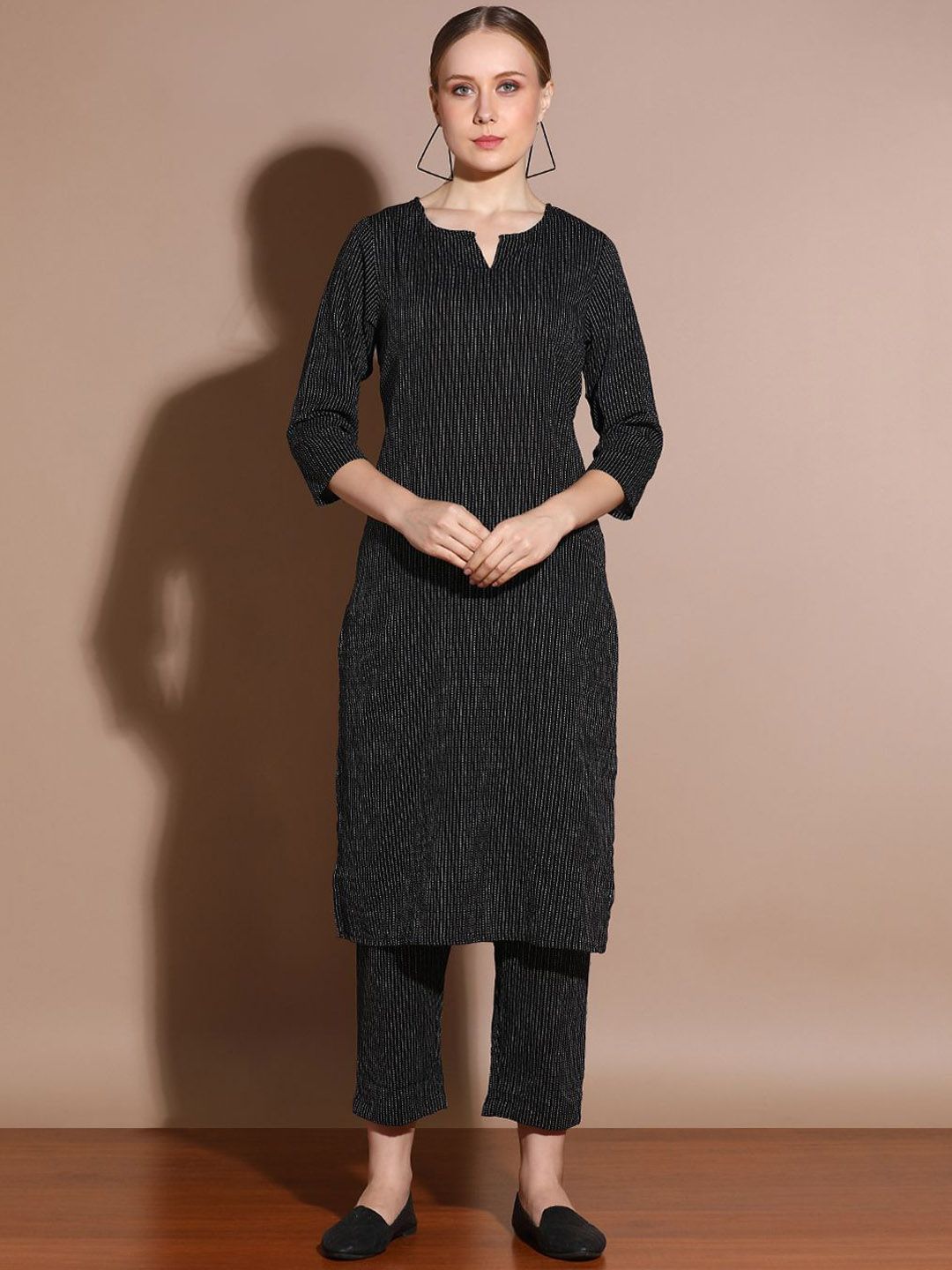 Anouk X fwd Black Striped Pure Cotton Straight Kurta With Trouser