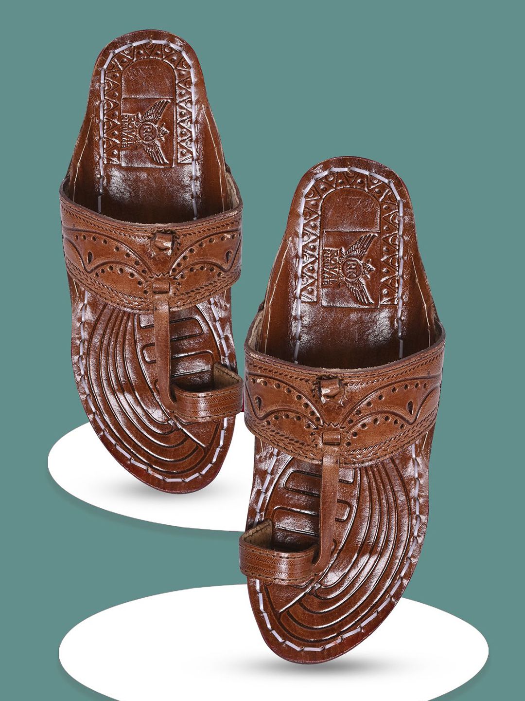ROYAL KHWAAB Men Ethnic Leather Comfort Sandals