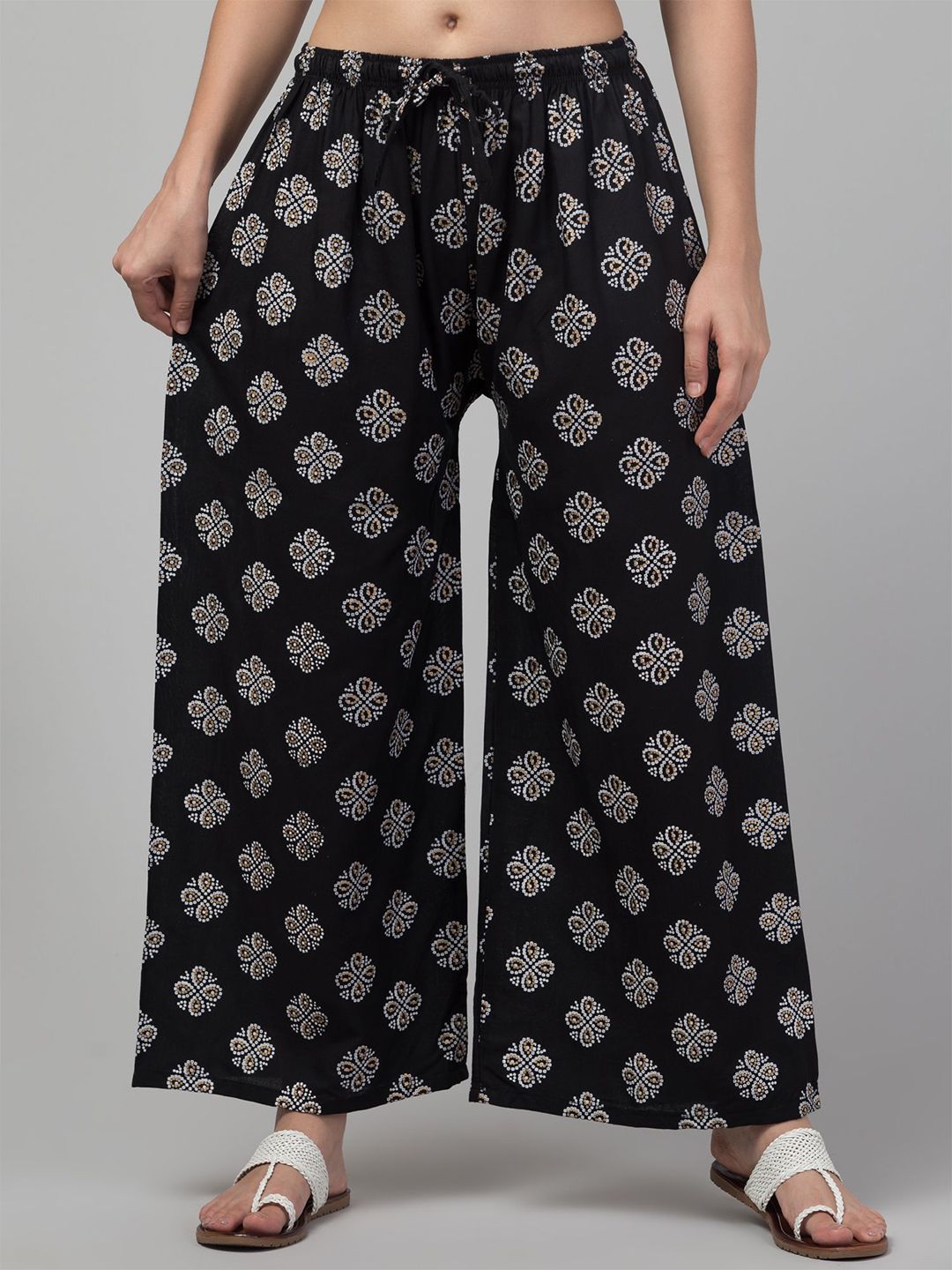 FAMBEE Women Ethnic Motifs Printed Flared Knitted Palazzos