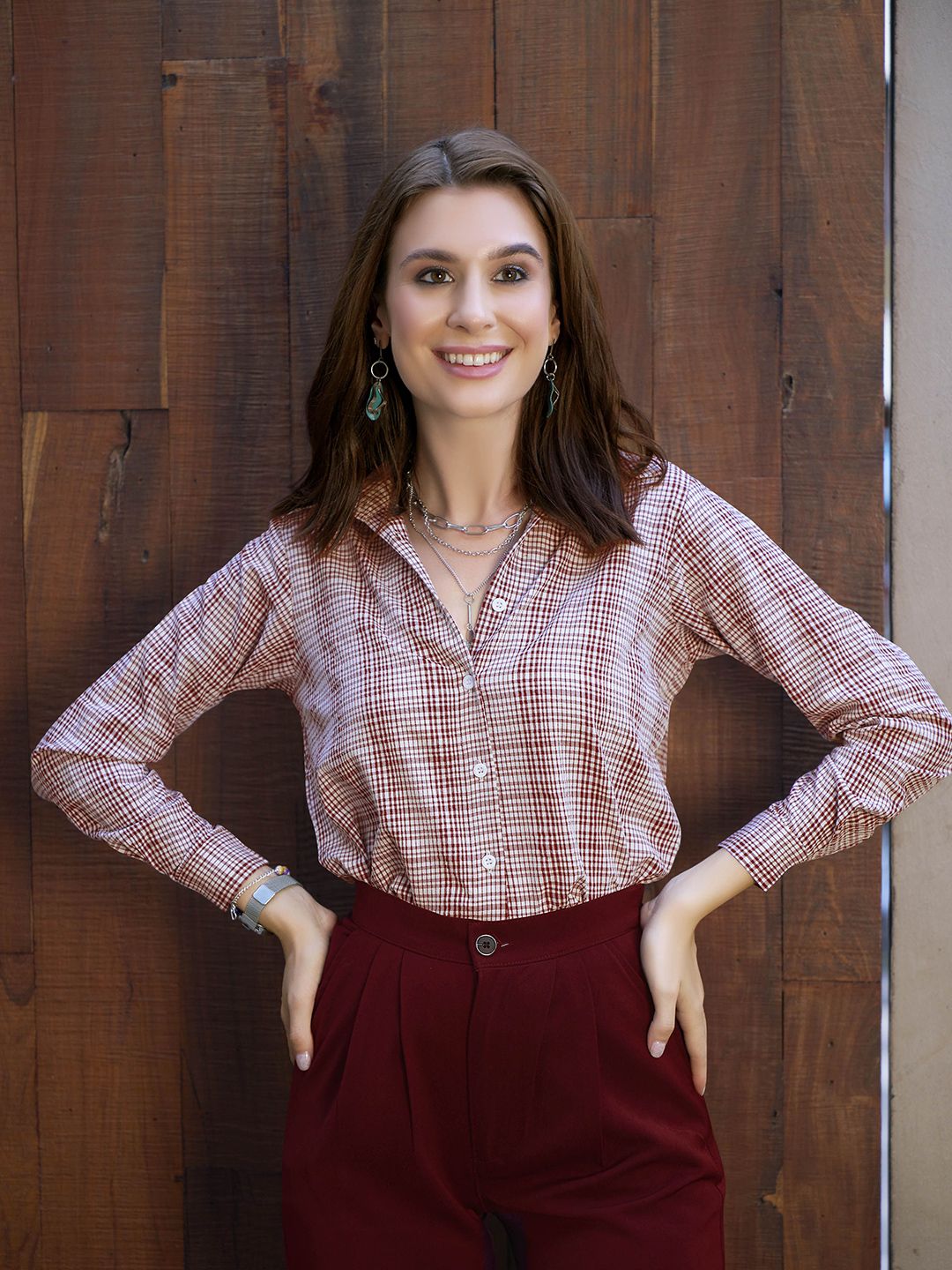 The Roadster Lifestyle Co. Women Spread Collar Micro Checked  Casual Shirt