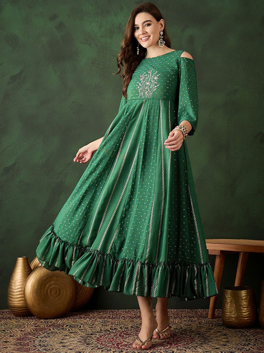 Buy Sangria Embroidered Ethnic Dresses -  - Apparel for Women
