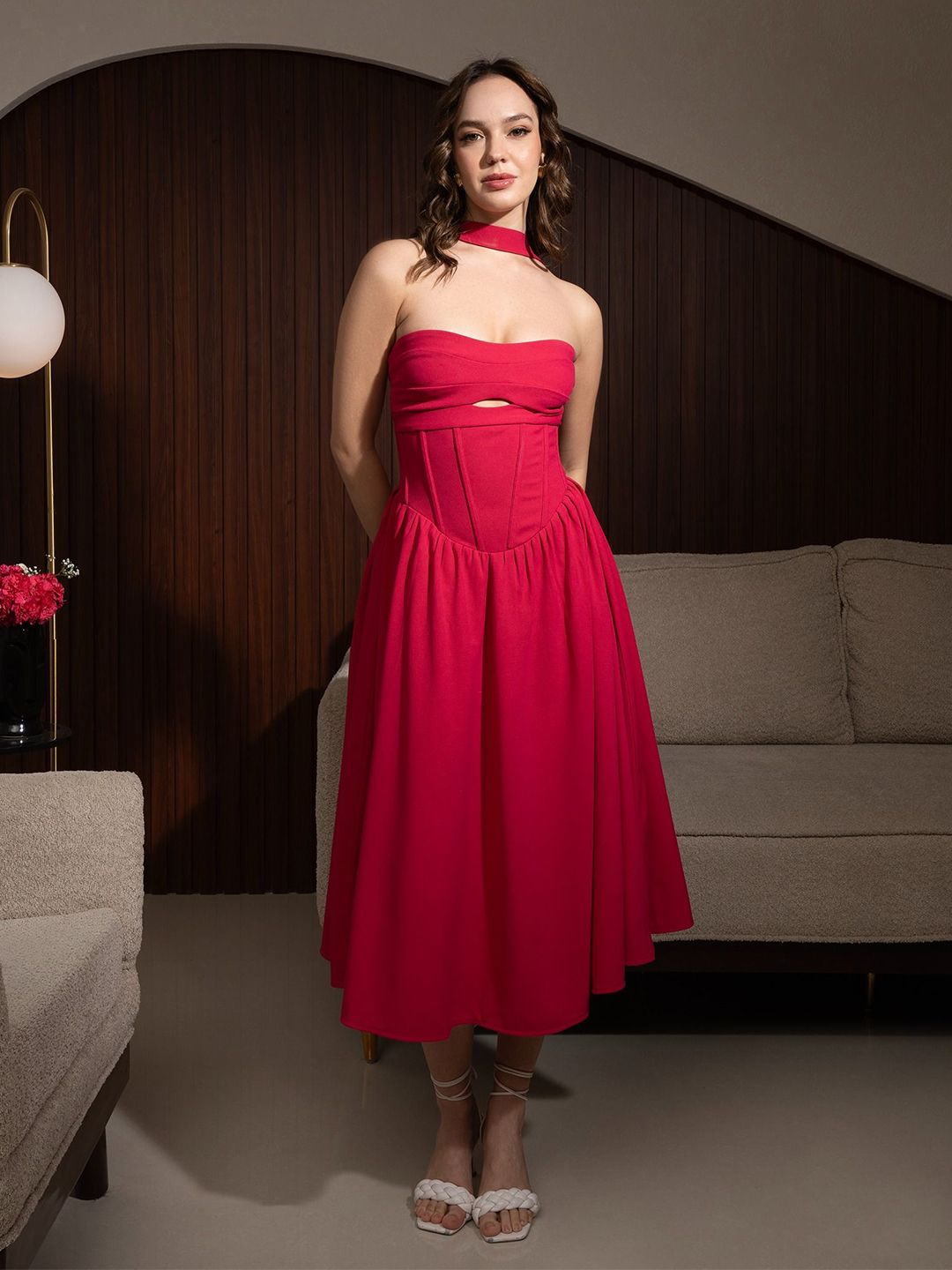 Outcast Halter Neck Corset Midi Dress
