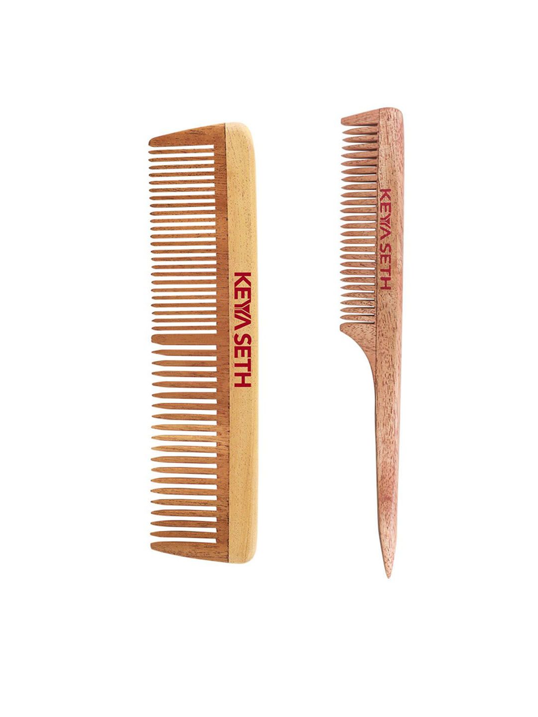 KEYA SETH AROMATHERAPY  Set Of 2 Neem Wooden Comb For Promotes Hair Growth