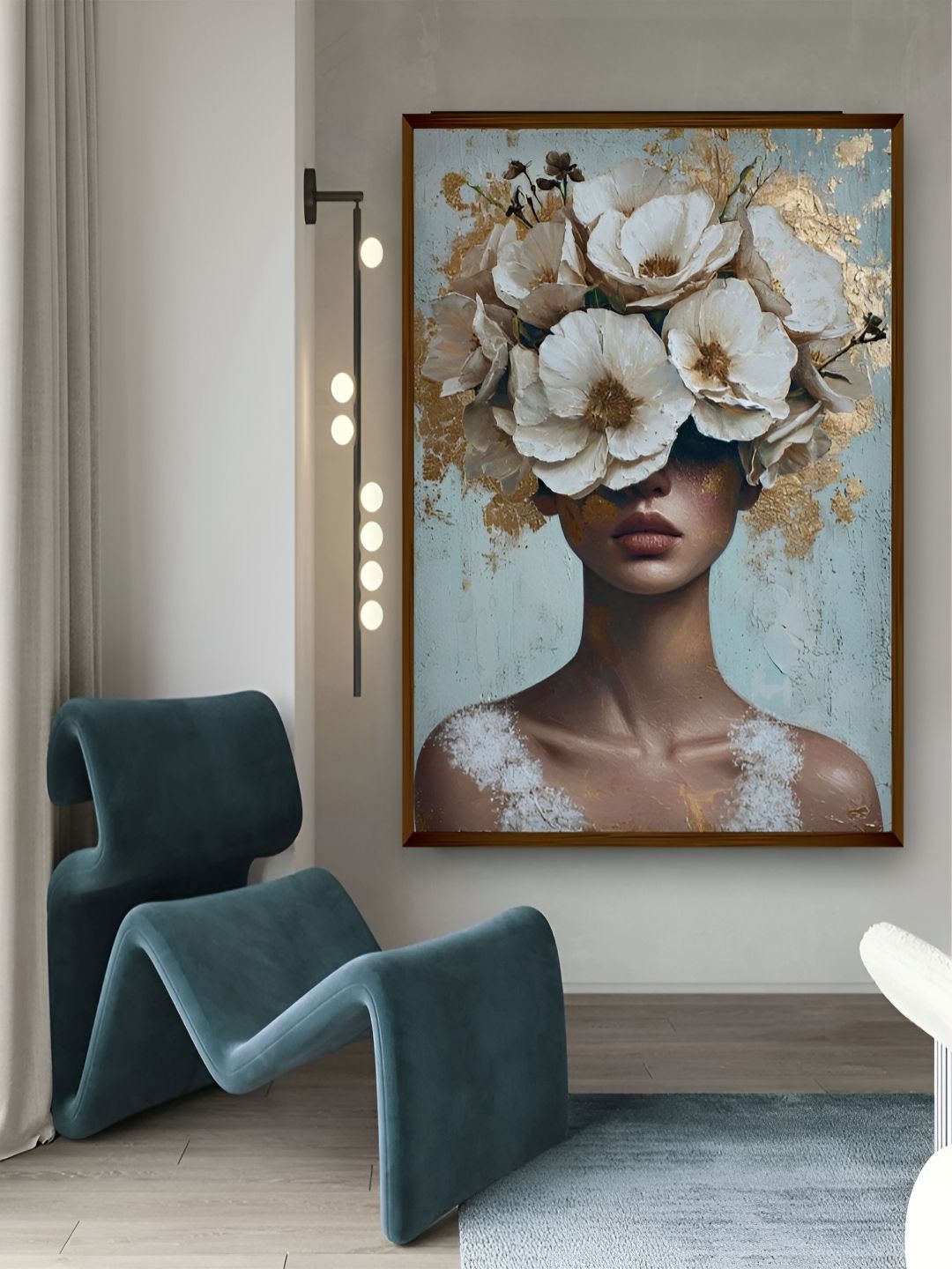 Artsense Off White & Blue Canvas Abstract Wall Paintings