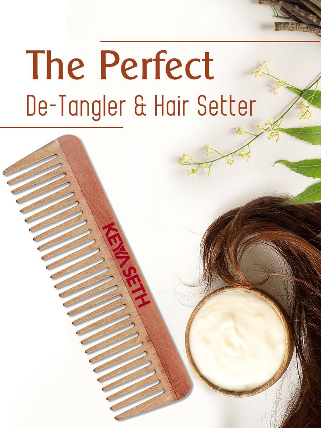 KEYA SETH AROMATHERAPY  Neem Wooden Comb Wide Tooth For Hair Growth
