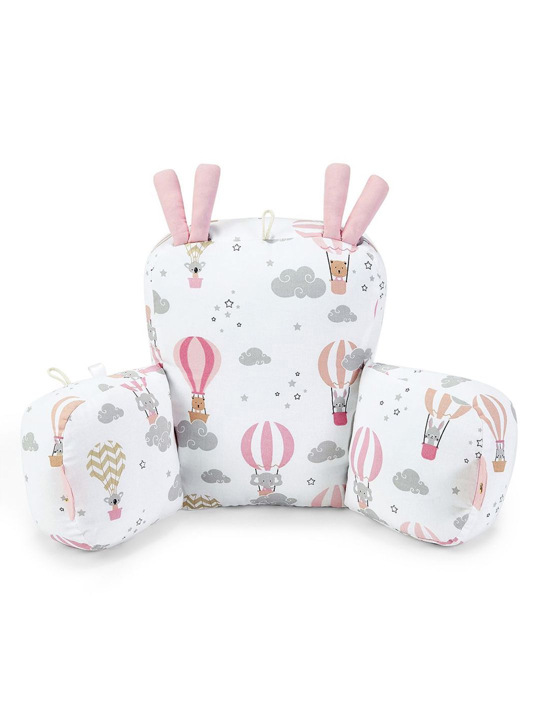 haus & kinder White & Pink Printed Cotton Pillow Cum Baby Seat