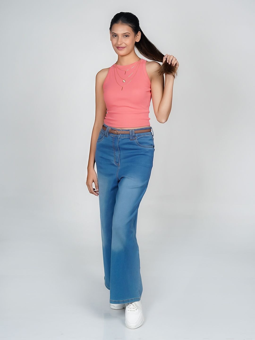 Zink London Women Solid Round Neck Cotton Top