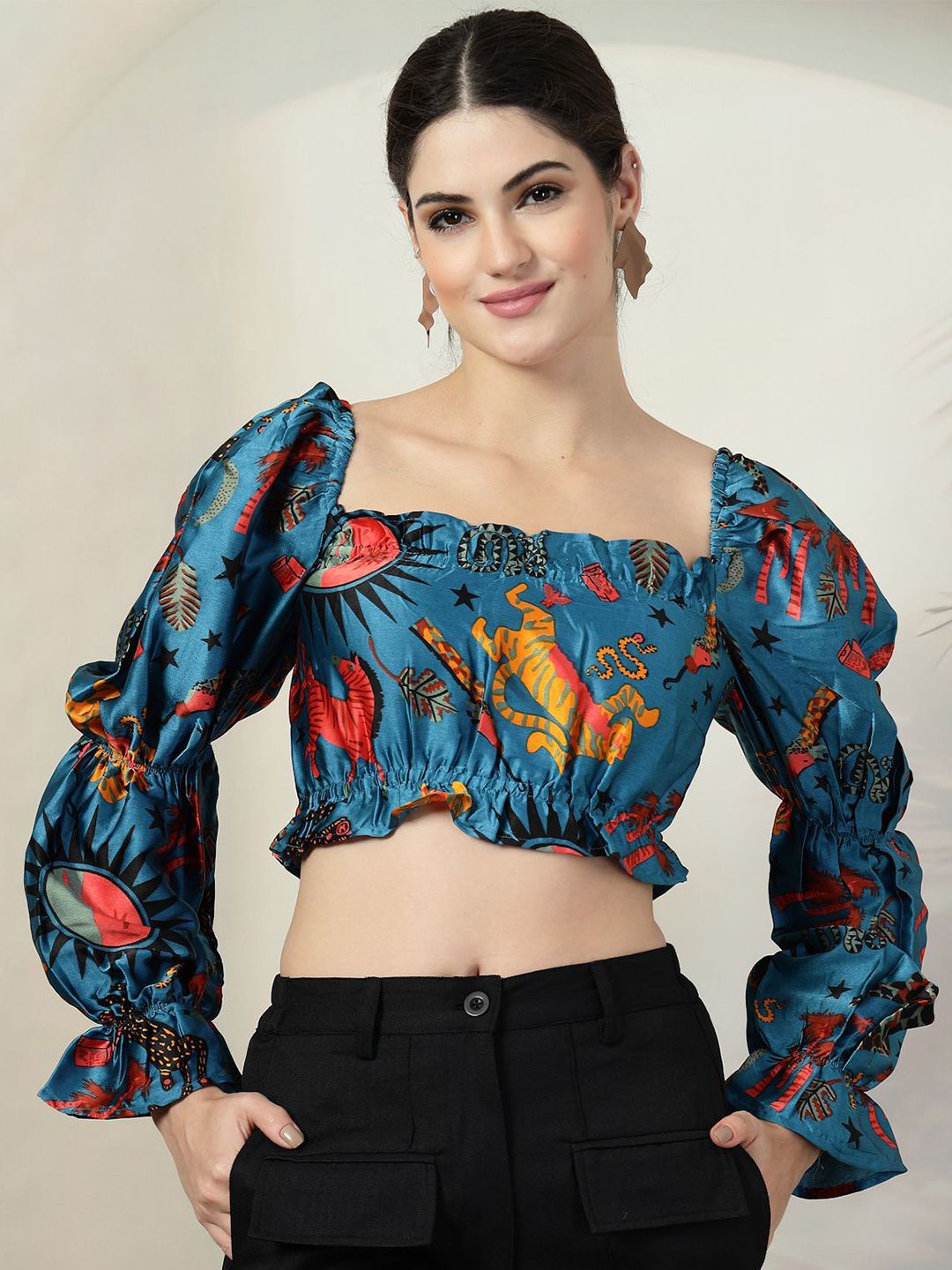 plusS Women Conversational Printed Square Neck Top