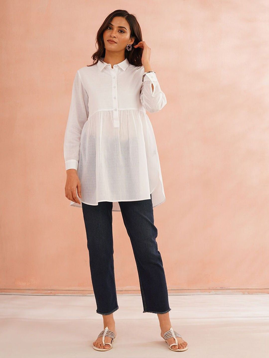 JAYPORE Women Cotton Shirt Collar Tunic