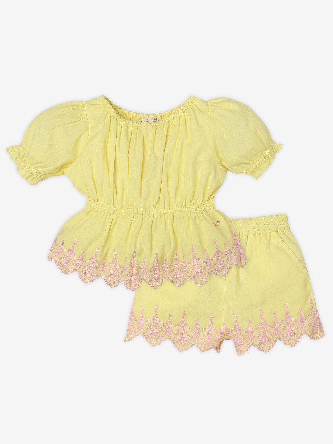 Embroidered Ord Pure Cotton Top with Shorts
