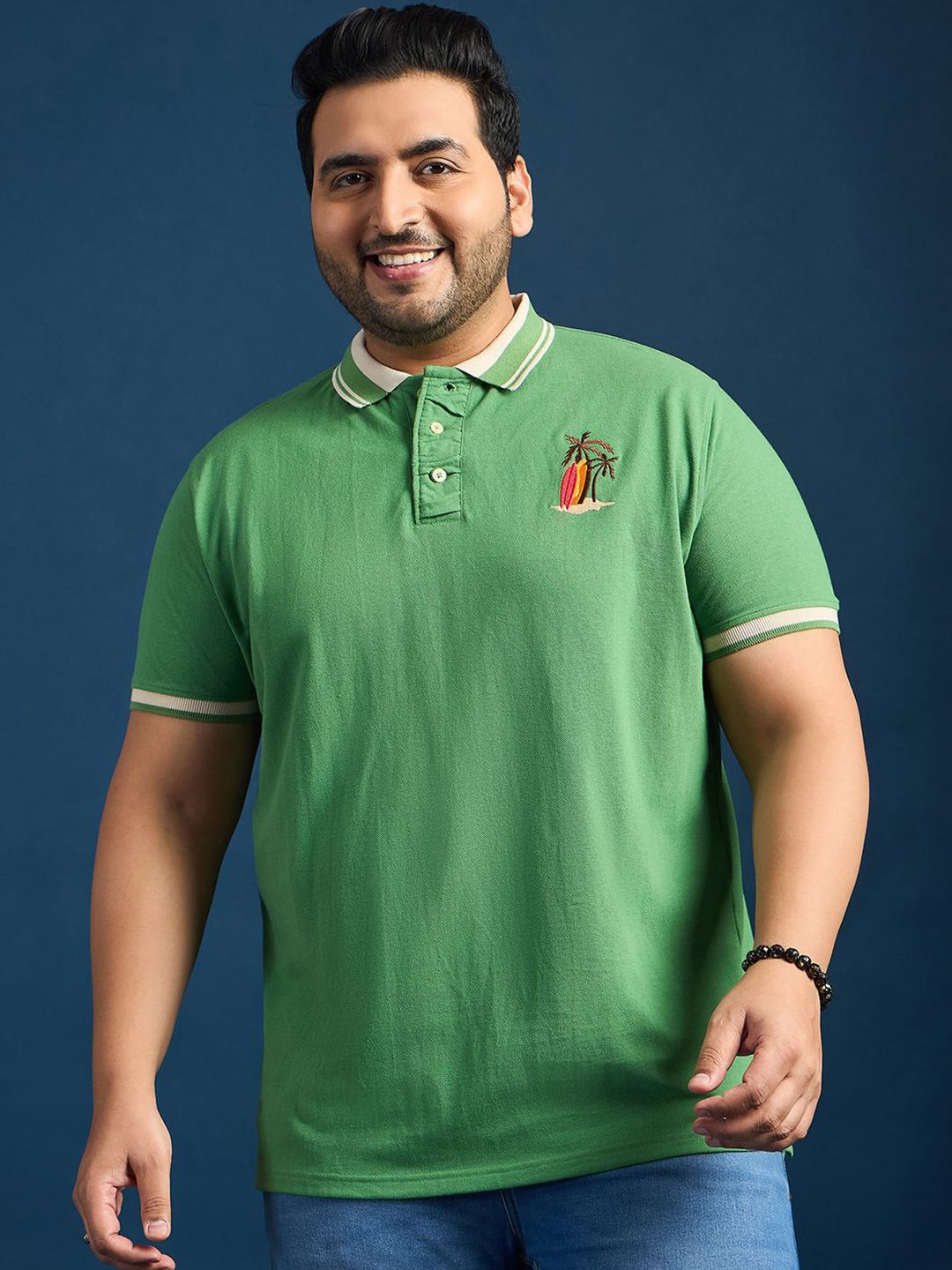 bigbanana Men Plus Size Polo Collar Bio Finish Applique T-shirt