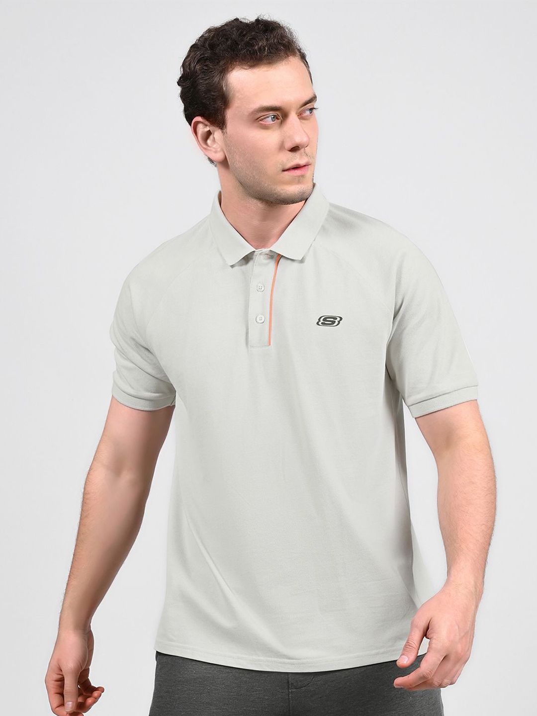 Skechers Men Solid Polo Collar Cotton T-shirt