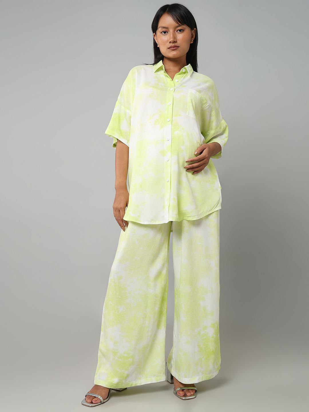 Ed-a-Mamma Green 2 Pieces Tie-Dye Printed Maternity Co-ords Set