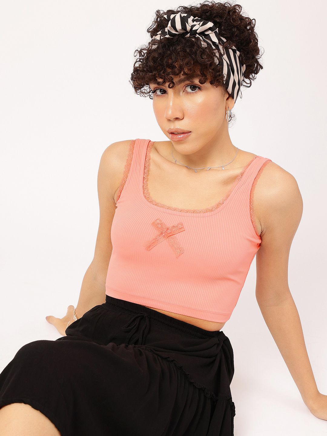 DressBerry X fwd Bow Detail Ribbed Crop Top