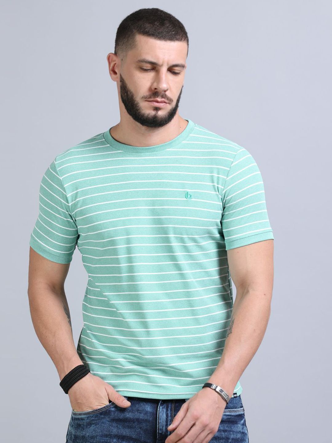 Bushirt Men Striped Round Neck T-shirt