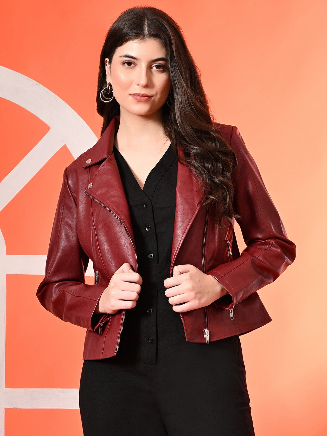 TBOJ Women Lapel Collar Anti Odour Leather Jacket