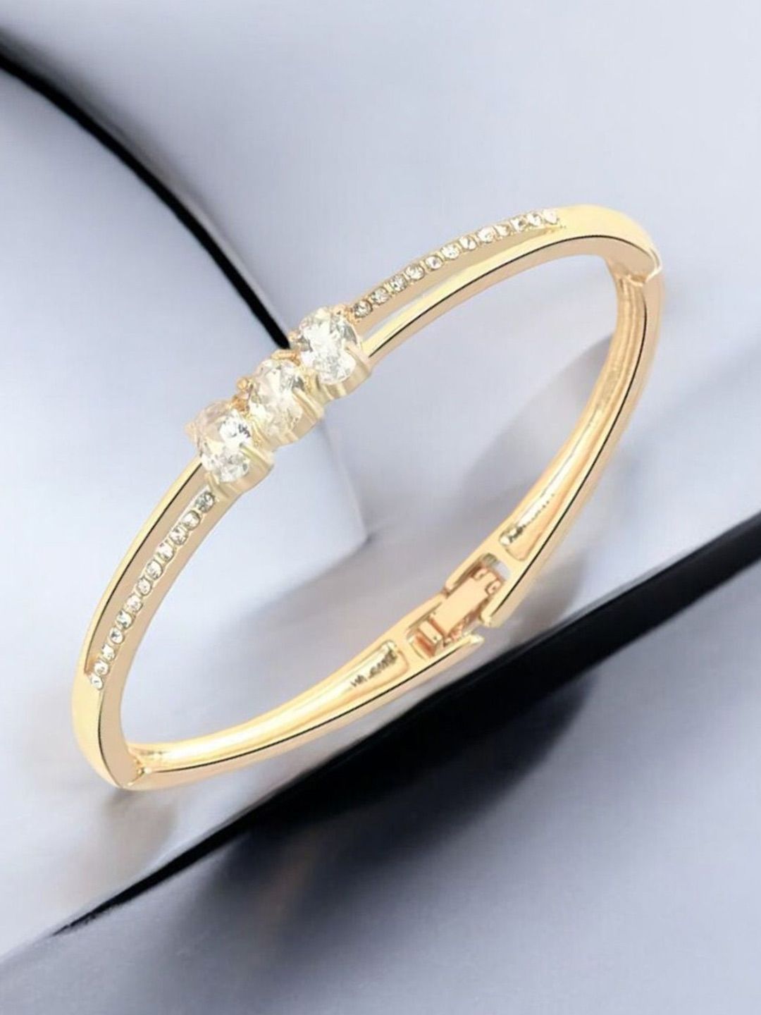 WATCHSTAR 18KT Gold-Plated Crystals Stone Studded Bangle-Style Bracelet