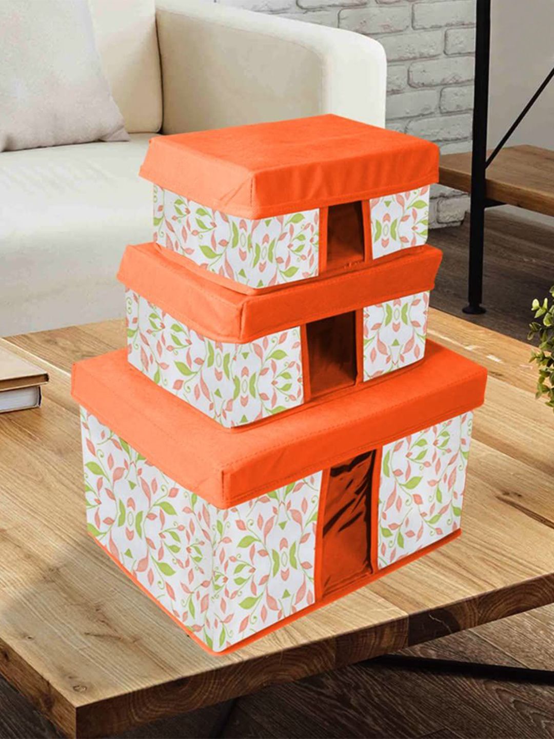 prettykrafts Orange & White 6 Pieces Reusable Multi-Utility Organisers