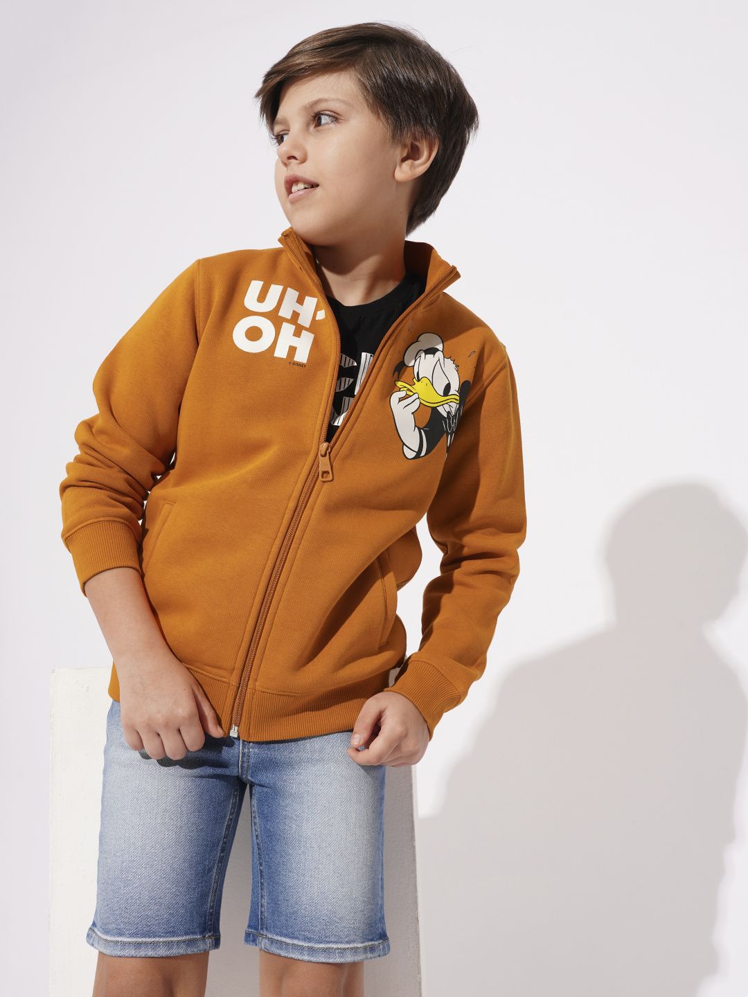 Jack & Jones Junior Boys Graphic Printed Mock Collar Cotton Front-Open Sweatshirt